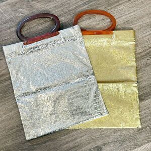 Vtg Lady’s Pride Metallic Totes Foldable Shiny Handbag Set Cyberpunk Spacecore